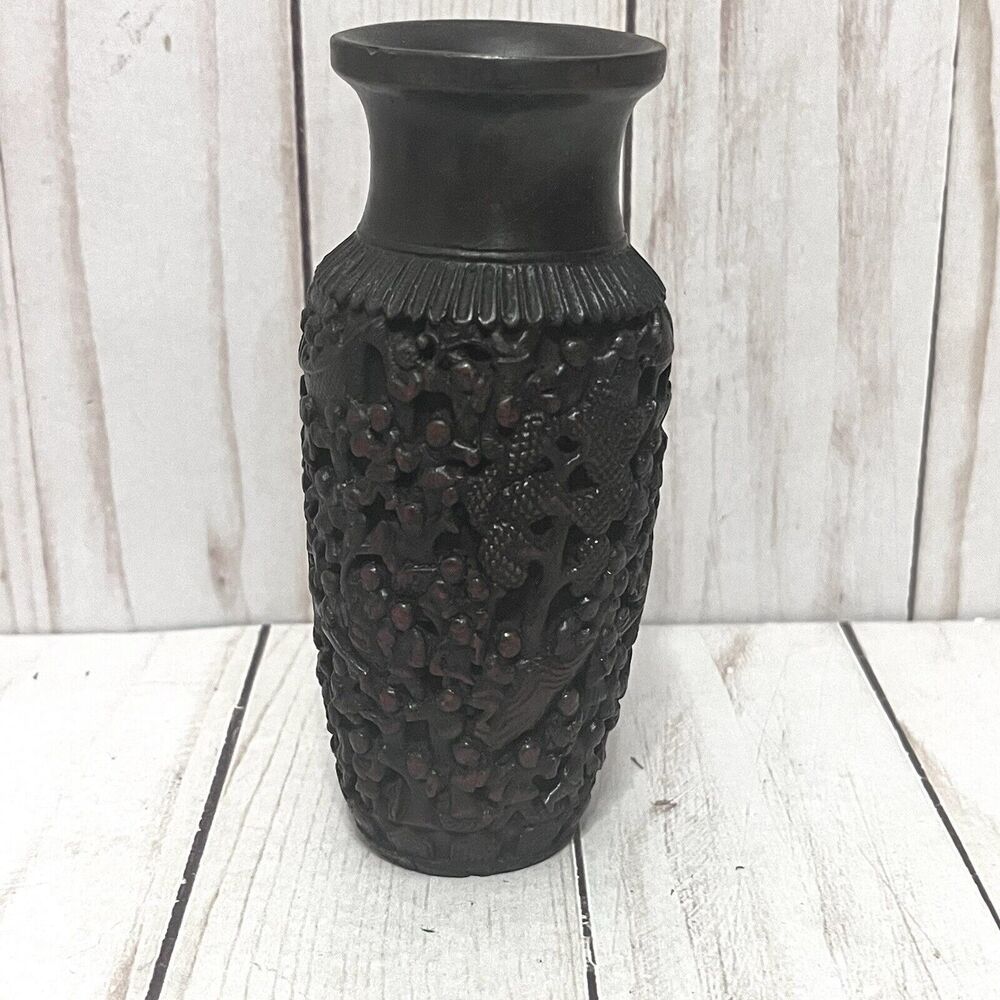 Chinese Vintage Carved Ornate War Scene Vase